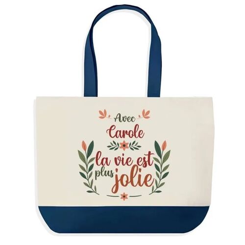 Sac shopping fond bleu Carole la vie est plus jolie Cadeau Anniversaire Noël | Design Graphique Grand Sac Courses Cabas