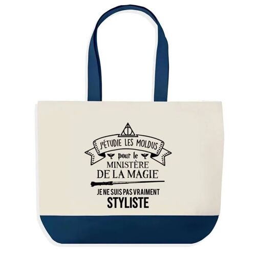 Sac shopping fond bleu Styliste Ministère de la Magie Collègue Départ Cadeau Anniversaire Noël | Grand Sac Courses Cabas
