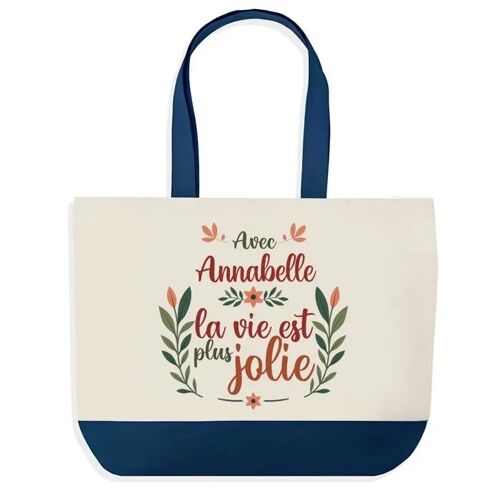 Sac shopping fond bleu Annabelle la vie est plus jolie Cadeau Anniversaire Noël | Design Graphique Grand Sac Courses Cabas