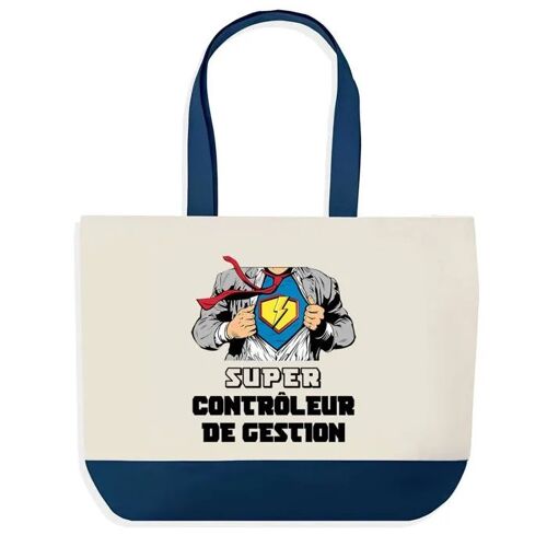 Sac shopping fond bleu Super Contrôleur de Gestion Collègue Départ Cadeau Anniversaire Noël | Grand Sac Courses Cabas