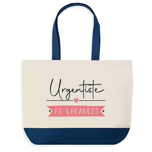 Sac shopping fond bleu Urgentiste en Vacances Cadeau Anniversaire Noël | Design Graphique Grand Sac Courses Cabas