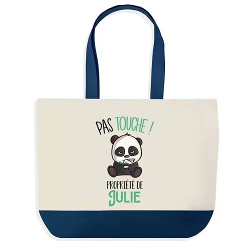 Sac shopping fond bleu Julie Pas Touche Panda Cadeau Anniversaire Noël | Design Graphique Grand Sac Courses Cabas
