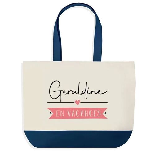 Sac shopping fond bleu Geraldine en Vacances Cadeau Anniversaire Noël | Design Graphique Grand Sac Courses Cabas