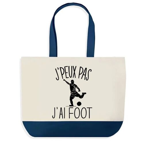 Sac shopping fond bleu J'peux pas Foot Cadeau Anniversaire Noël | Design Graphique Grand Sac Courses Cabas