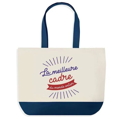 Sac shopping fond bleu Cadre Meilleure du Monde Cadeau Anniversaire Noël | Design Graphique Grand Sac Courses Cabas