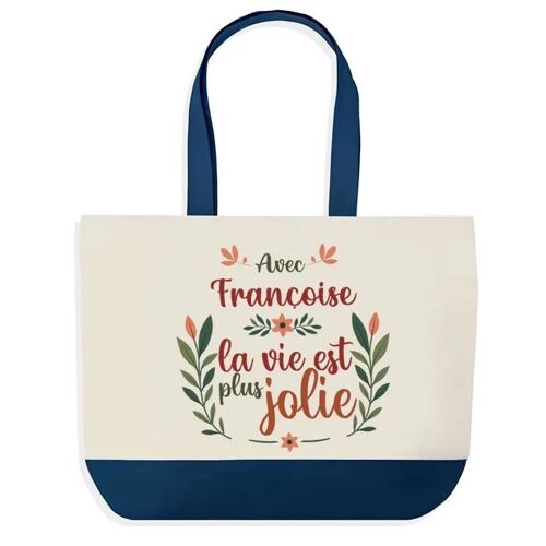 Sac shopping fond bleu Françoise la vie est plus jolie Cadeau Anniversaire Noël | Design Graphique Grand Sac Courses Cabas