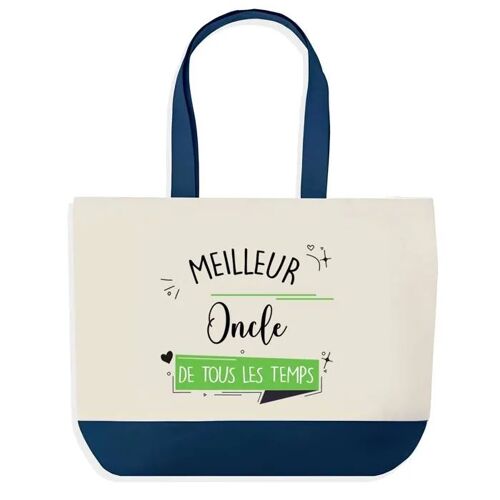 Sac shopping fond bleu Meilleur Oncle de tous les temps Tonton Baptême Cadeau Anniversaire Noël | Grand Sac Courses Cabas