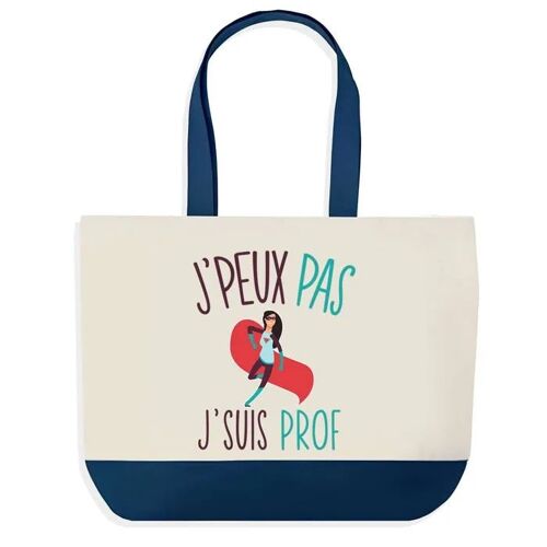 Sac shopping fond bleu J'peux pas Prof Fin d'année scolaire Collègue Départ Cadeau Anniversaire Noël | Grand Sac Courses Cabas