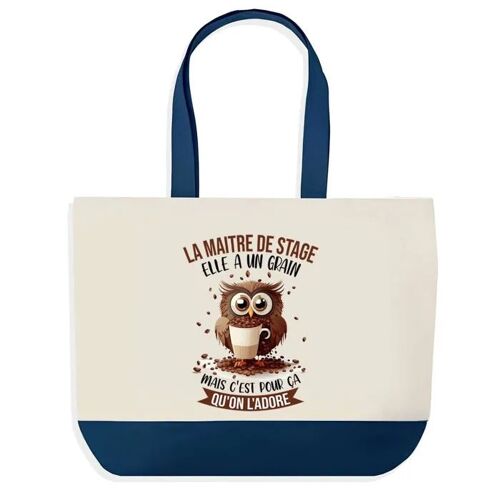 Sac shopping fond bleu Maitre de Stage Chouette Grain Instituteur Prof Fin d'année scolaire Collègue | Grand Sac Courses Cabas