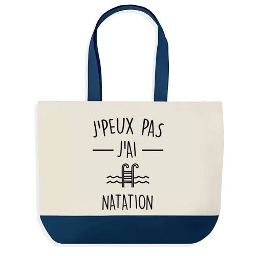 Sac shopping fond bleu J'peux pas Natation Cadeau Anniversaire Noël | Design Graphique Grand Sac Courses Cabas