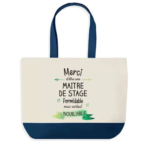Sac shopping fond bleu Merci Maitre de Stage Inoubliable Femme Épouse Instituteur Prof Fin d'année | Grand Sac Courses Cabas