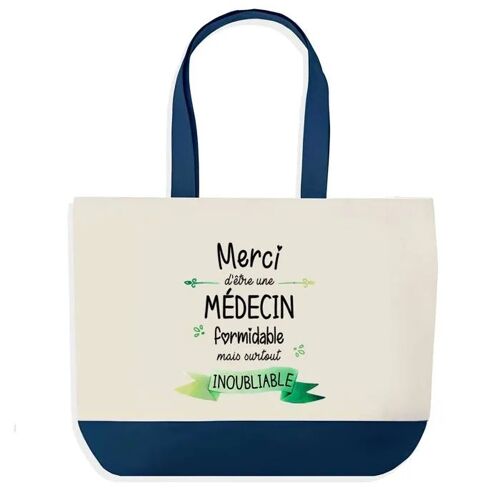 Sac shopping fond bleu Merci Médecin Inoubliable Femme Épouse Saint-Valentin Collègue Départ Cadeau | Grand Sac Courses Cabas