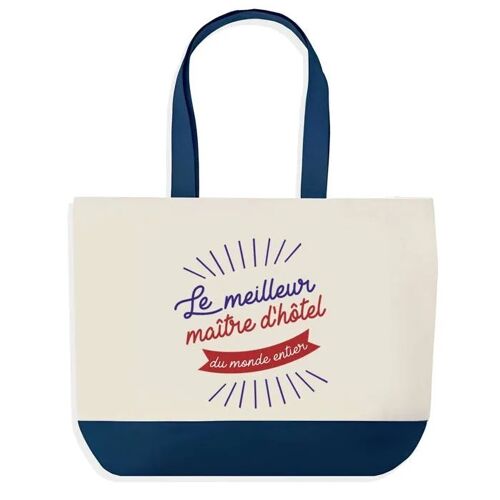 Sac shopping fond bleu Maître d¿Hôtel Meilleur du Monde Instituteur Prof Fin d'année scolaire Collègue | Grand Sac Courses Cabas