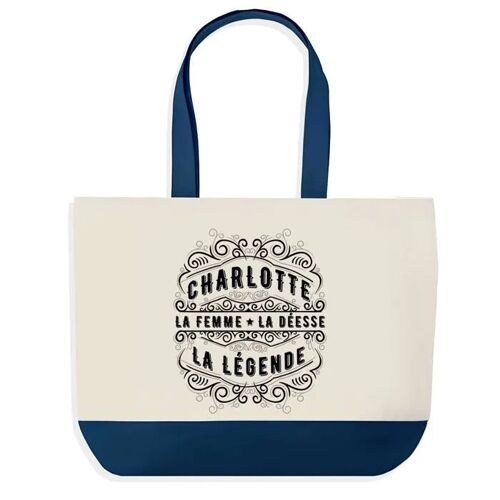 Sac shopping fond bleu Charlotte Femme Déesse Légende Épouse Saint-Valentin Cadeau Anniversaire Noël | Grand Sac Courses Cabas