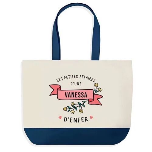Sac shopping fond bleu Vanessa Les Affaires d'Enfer Cadeau Anniversaire Noël | Design Graphique Grand Sac Courses Cabas