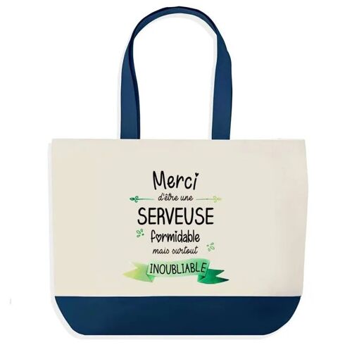 Sac shopping fond bleu Merci Serveuse Inoubliable Femme Épouse Saint-Valentin Collègue Départ Cadeau | Grand Sac Courses Cabas