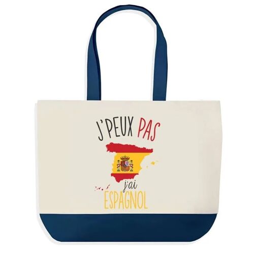 Sac shopping fond bleu J'peux pas Espagnol Cadeau Anniversaire Noël | Design Graphique Grand Sac Courses Cabas
