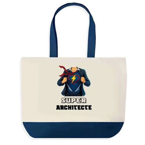 Sac shopping fond bleu Super Architecte Femme Épouse Saint-Valentin Collègue Départ Cadeau Anniversaire | Grand Sac Courses Cabas