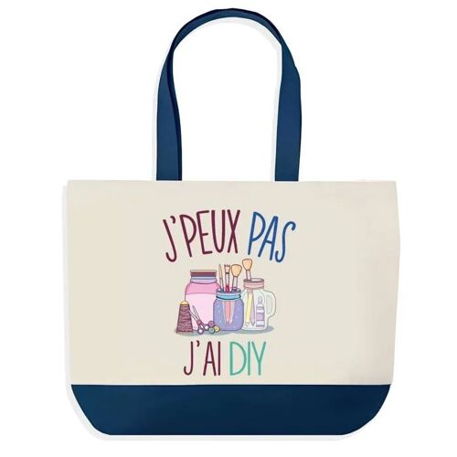 Sac shopping fond bleu J'peux pas DIY Cadeau Anniversaire Noël | Design Graphique Grand Sac Courses Cabas