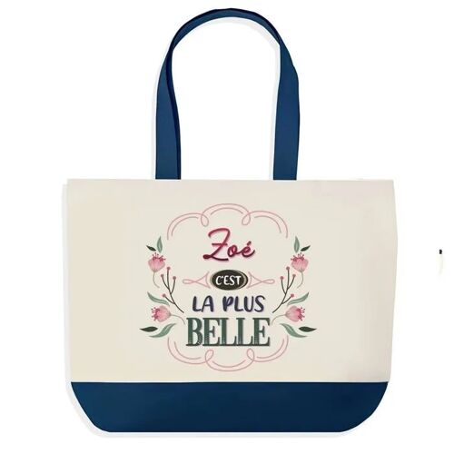 Sac shopping fond bleu Zoé la plus belle Cadeau Anniversaire Noël | Design Graphique Grand Sac Courses Cabas