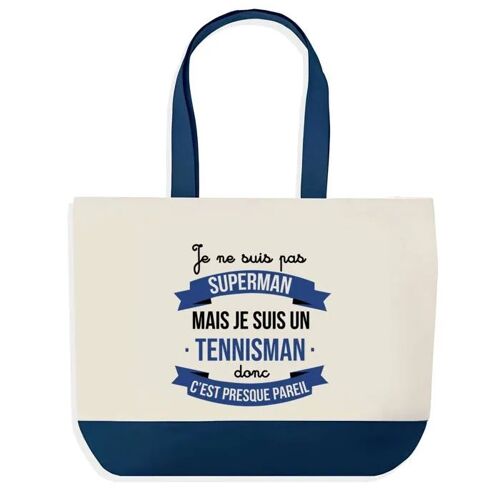 Sac shopping fond bleu Tennisman Superman Cadeau Anniversaire Noël | Design Graphique Grand Sac Courses Cabas