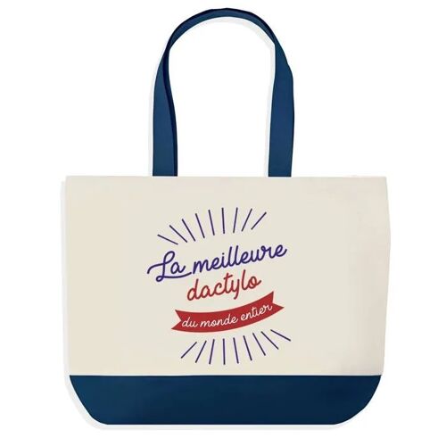 Sac shopping fond bleu Dactylo Meilleure du Monde Collègue Départ Cadeau Anniversaire Noël | Grand Sac Courses Cabas