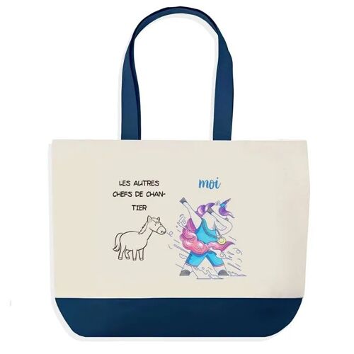 Sac shopping fond bleu Chef de Chantier Les Autres vs Moi Collègue Départ Cadeau Anniversaire Noël | Grand Sac Courses Cabas