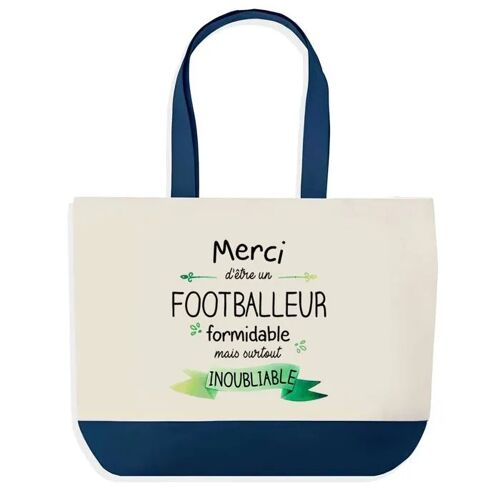 Sac shopping fond bleu Merci Footballeur Inoubliable Homme Cadeau Anniversaire Noël | Design Graphique Grand Sac Courses Cabas