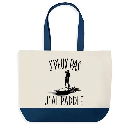 Sac shopping fond bleu J'peux pas Paddle Cadeau Anniversaire Noël | Design Graphique Grand Sac Courses Cabas