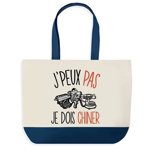 Sac shopping fond bleu J'peux pas Je dois Chiner Cadeau Anniversaire Noël | Design Graphique Grand Sac Courses Cabas