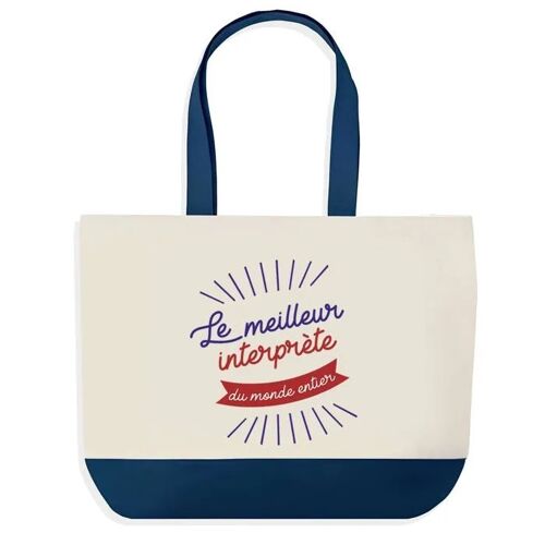 Sac shopping fond bleu Interprète Meilleur du Monde Cadeau Anniversaire Noël | Design Graphique Grand Sac Courses Cabas