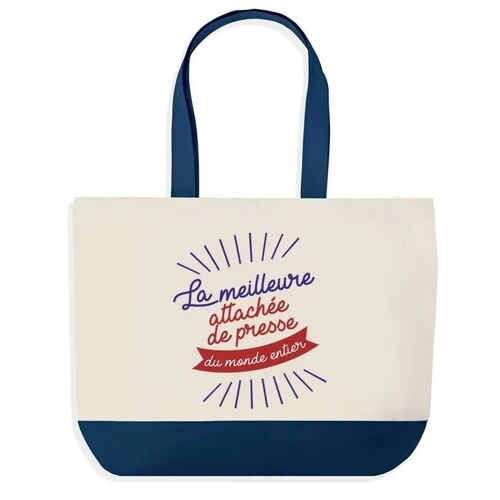 Sac shopping fond bleu Attachée de Presse Meilleure du Monde Cadeau Anniversaire Noël | Design Graphique Grand Sac Courses Cabas