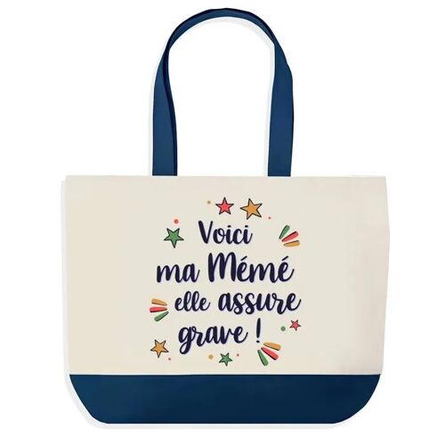 Sac shopping fond bleu Mémé elle assure grave Mamie Grand-Mère Fête des Grand-Mères Cadeau Anniversaire | Grand Sac Courses Cabas