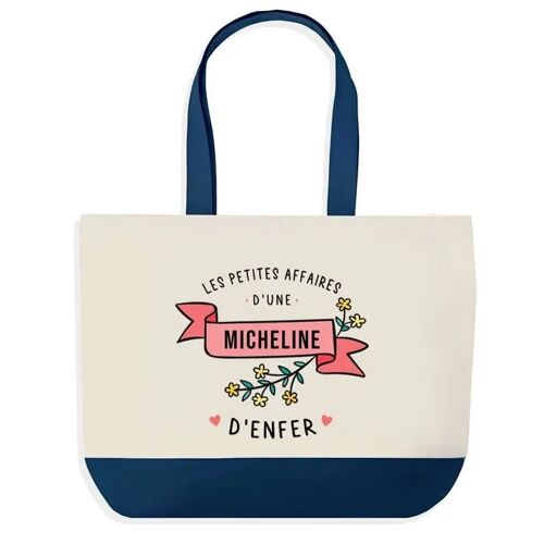 Sac shopping fond bleu Micheline Les Affaires d'Enfer Cadeau Anniversaire Noël | Design Graphique Grand Sac Courses Cabas