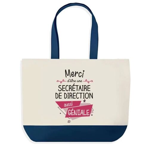 Sac shopping fond bleu Merci Secrétaire de Direction Géniale Collègue Départ Cadeau Anniversaire Noël | Grand Sac Courses Cabas