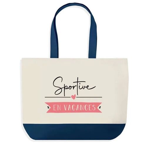 Sac shopping fond bleu Sportive en Vacances Collègue Départ Cadeau Anniversaire Noël | Design Graphique Grand Sac Courses Cabas