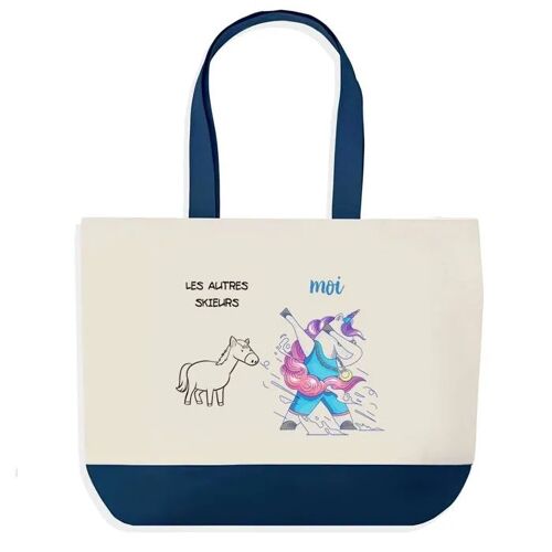 Sac shopping fond bleu Skieur Les Autres vs Moi Cadeau Anniversaire Noël | Design Graphique Grand Sac Courses Cabas