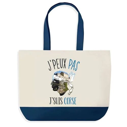 Sac shopping fond bleu J'peux pas Corse Cadeau Anniversaire Noël | Design Graphique Grand Sac Courses Cabas