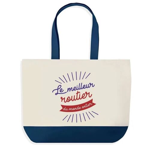 Sac shopping fond bleu Routier Meilleur du Monde Collègue Départ Cadeau Anniversaire Noël | Design Graphique Grand Sac Courses Cabas