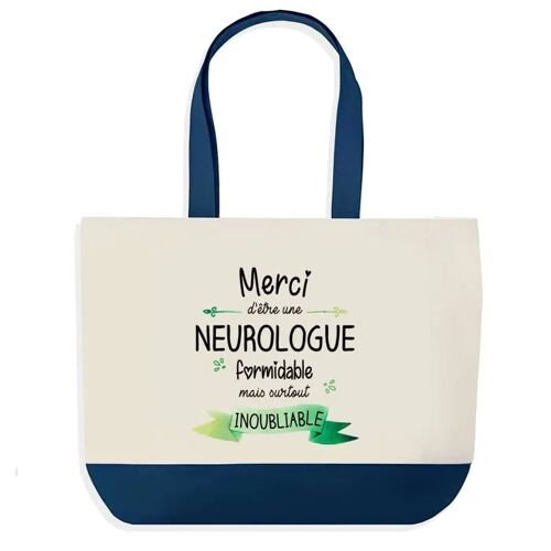 Sac shopping fond bleu Merci Neurologue Inoubliable Femme Épouse Saint-Valentin Cadeau Anniversaire Noël | Grand Sac Courses Cabas