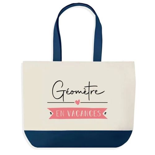 Sac shopping fond bleu Géomètre en Vacances Cadeau Anniversaire Noël | Design Graphique Grand Sac Courses Cabas