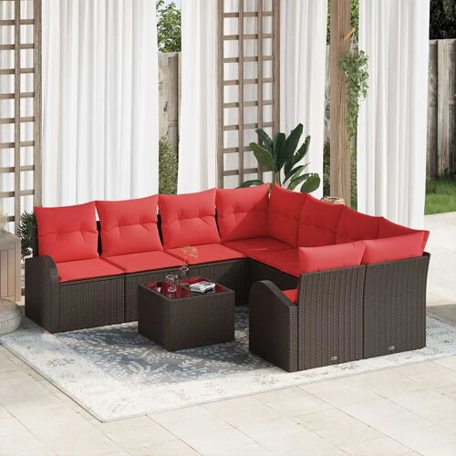 vidaXL Ensemble de Canapés 9 pcs Marron et rouge Polyester