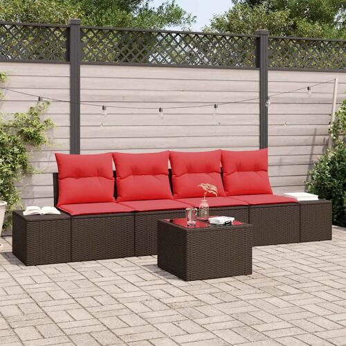 vidaXL Ensemble de Canapés avec coussin 5 pcs Marron polyrotin