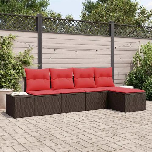 Vidaxl Ensemble De Canapé De Jardin 5 Pcs Marron Polyrotin