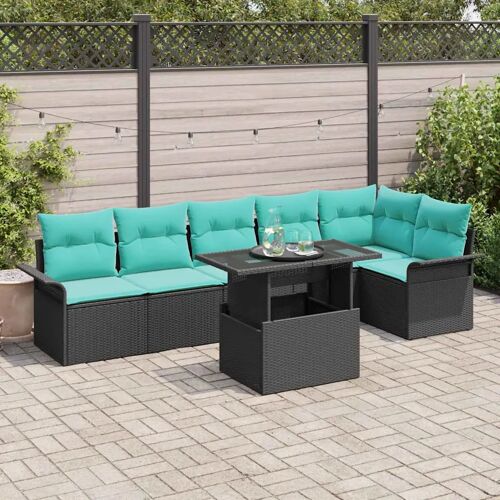 Vidaxl Ensemble De Canapé De Jardin Avec Coussin 7 Pcs Noir Poly Rotin