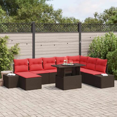 Vidaxl Ensemble De Canapé De Jardin 9 Pcs Marron Et Rouge Polyrotin