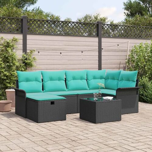 Vidaxl Ensemble De Canapé De Jardin Avec Coussin 7 Pcs Noir Poly Rotin