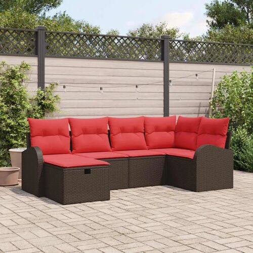 vidaXL Ensemble de Canapés 6 pcs Marron et rouge polyrotin