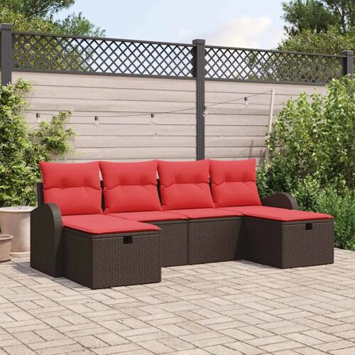 vidaXL Ensemble de Canapés 6 pcs Marron et rouge polyrotin