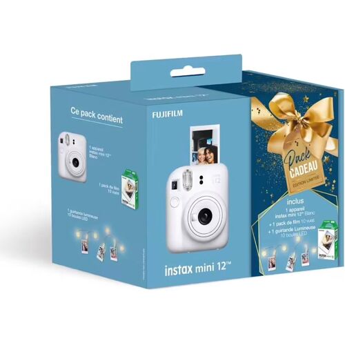 Fujifilm Instax Mini 12 Blanc Pack Cadeau Edition Limitée - Inclus 1 Appareil instax mini 12 blanc + 1 pack de film + 1 guirlande lumineuse (NEUF)
